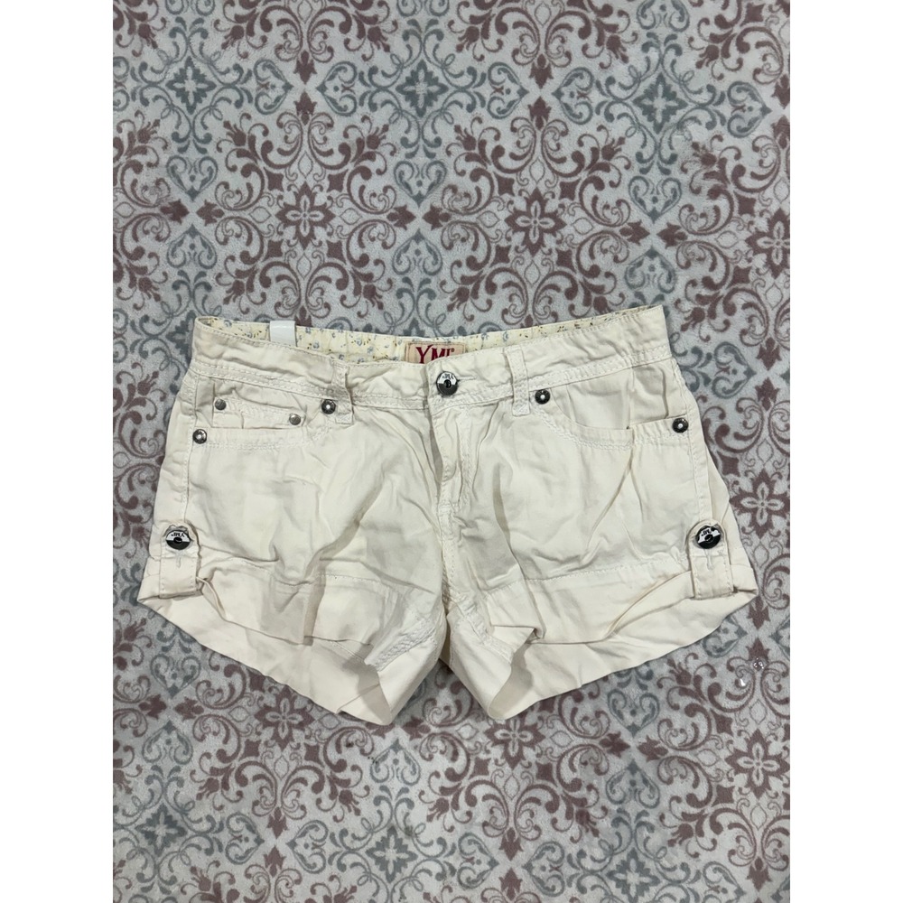 YMI Womens Cream Low Rise Cuffed Shorts Size 5 Off White Floral Waistband